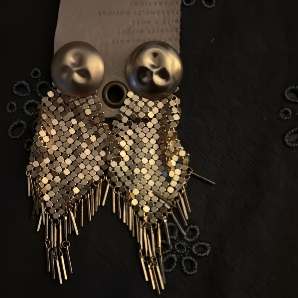 Anthropologie Gold Chandelier Earrings with Fringe